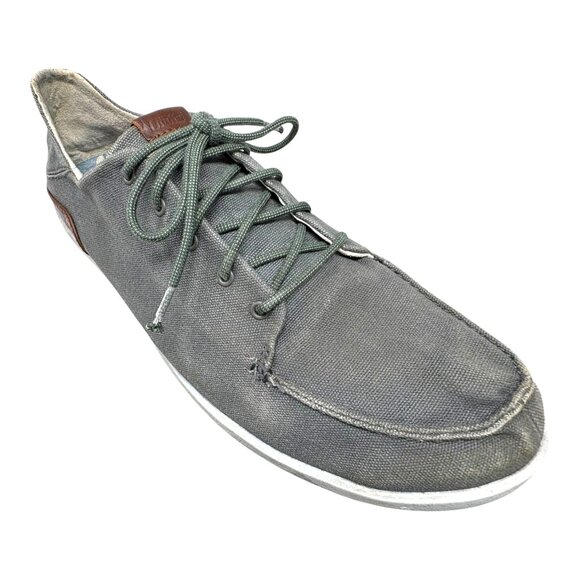 OluKai Manoa Gray Cotton Canvas Lace Up Drop In Heel Casual Shoes - Picture 2 of 11